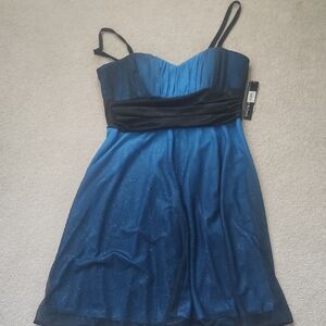 R & M Richards Sparkling Blue and Black Mini Dress